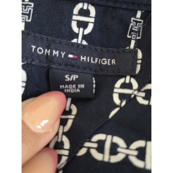 Tommy Hilfiger Womens Blue Chain Link Striped Embroidered Shirt Dress Size Small - Picture 7 of 8